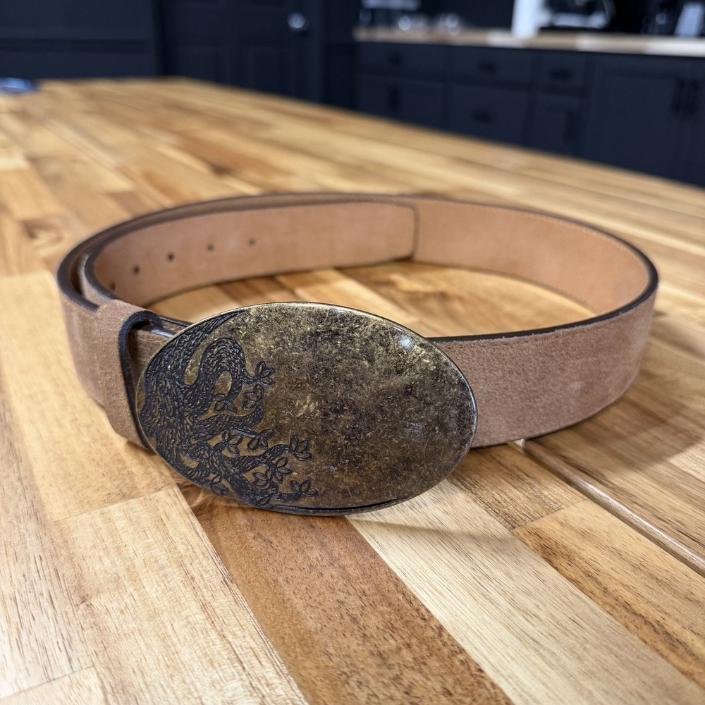 Justin Bent Rail Top Grain Leather Belt Men's Size 38 Brown Oval Tree Buckle